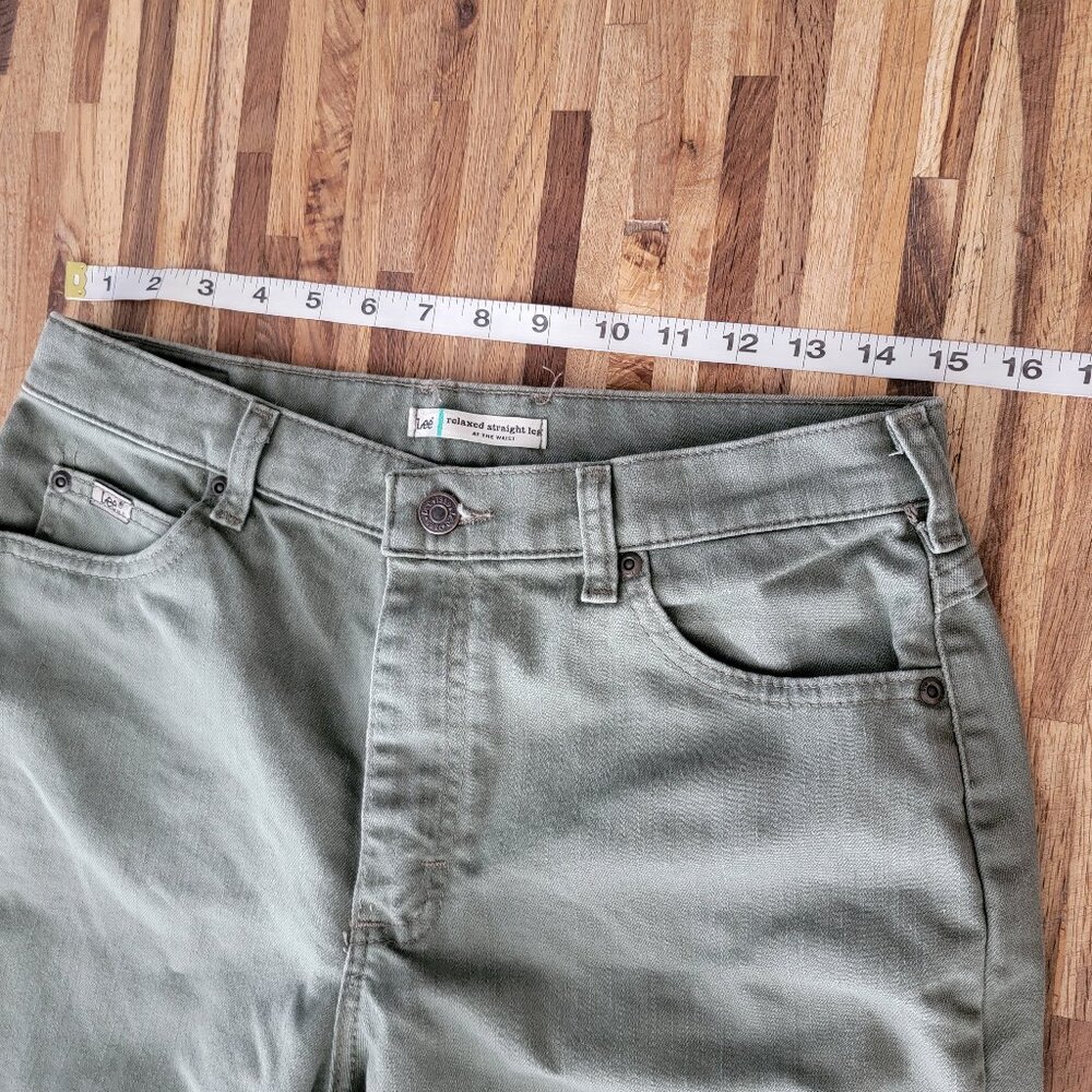 Lee Relaxed Straight Leg High Waisted Army Green Denim Pants - Picture 5 of 12